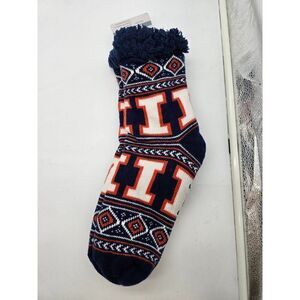 Muk Luks Mens M College Illinois Fighting Illini Cozy Knit Slipper Socks With Fa